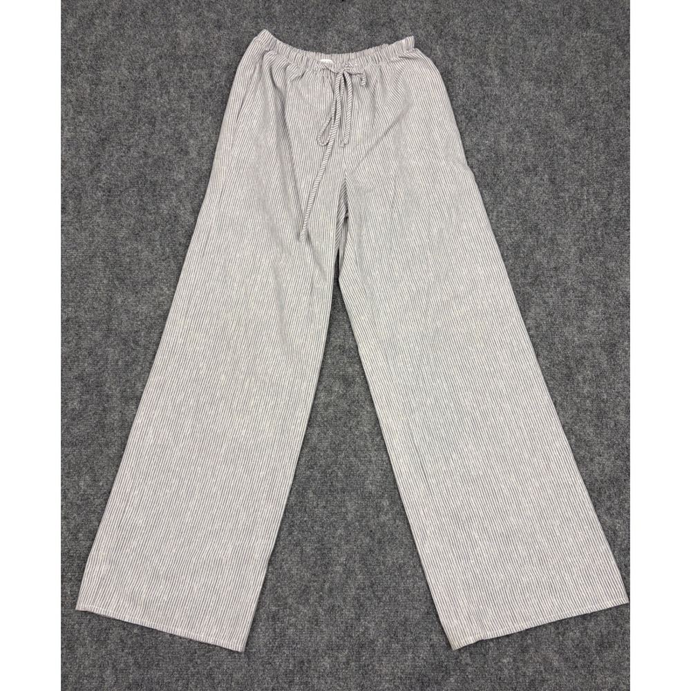 Blue White Striped Wide Leg Lounge Pants Drawstring Waist Small